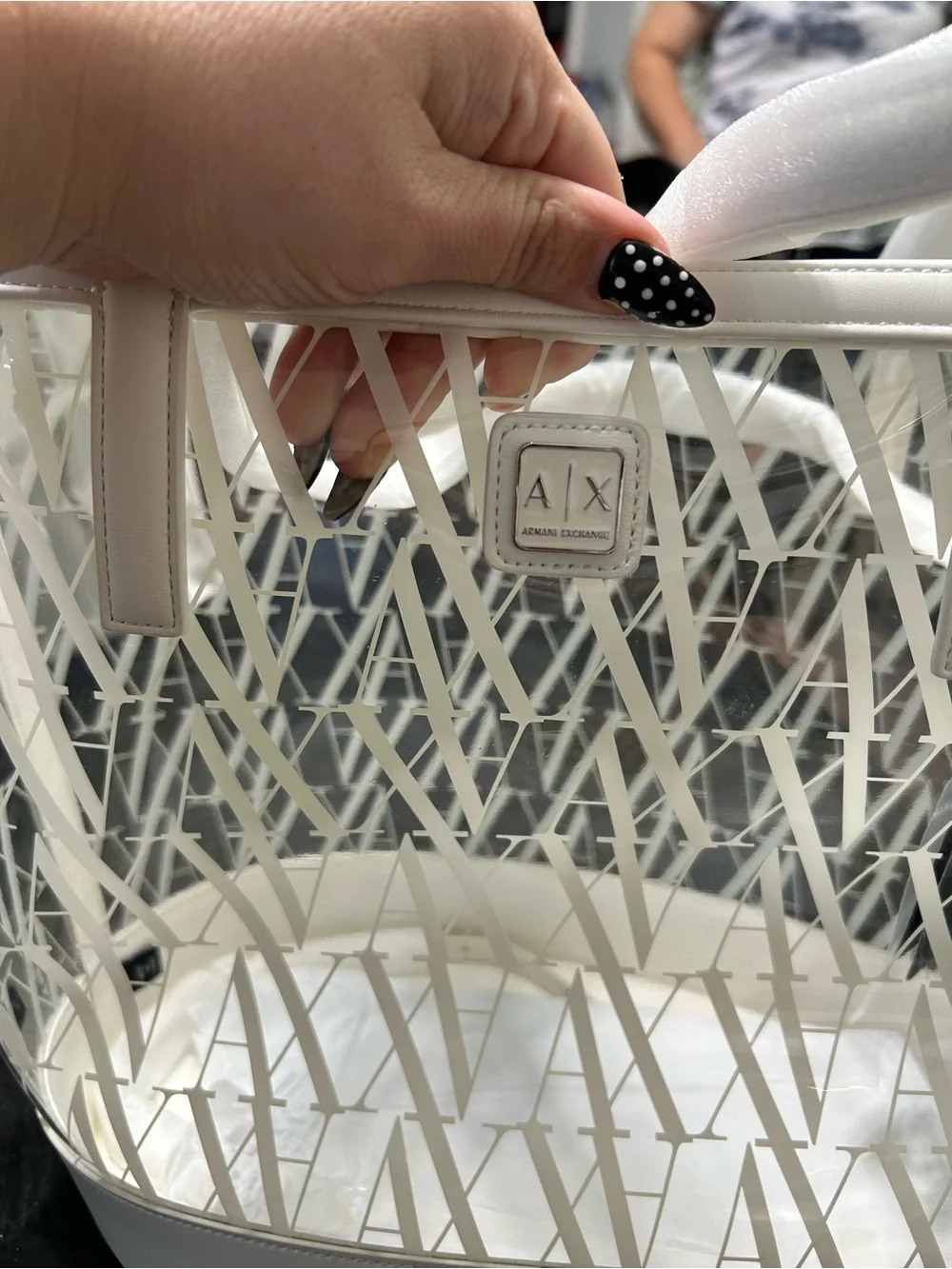 Armani Exchange White Lattice Decorative Tote Basket